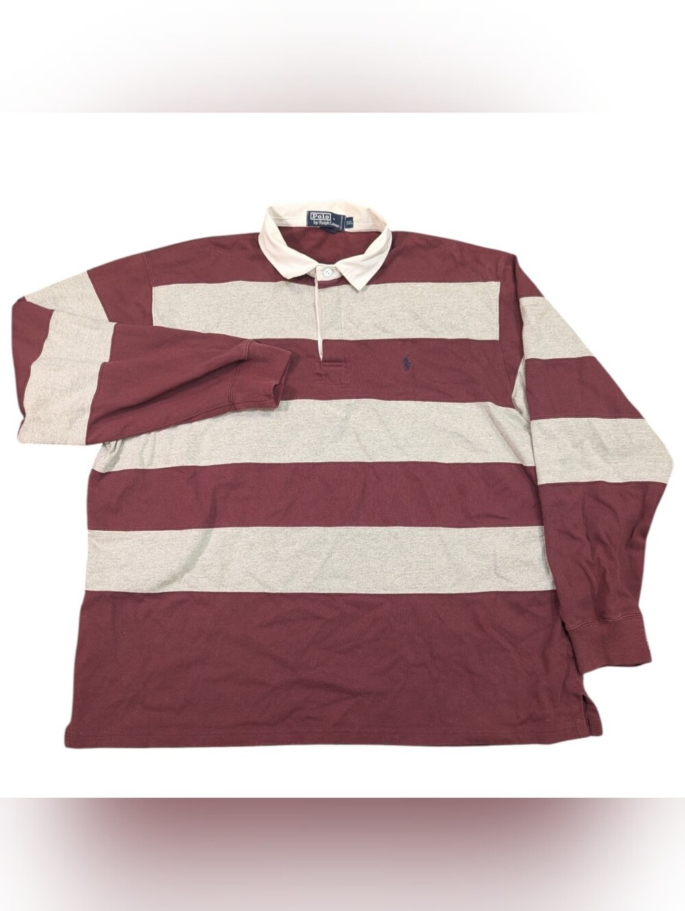 Polo Ralph Lauren Rugby Jersey Burgundy& Gray Striped Long Sleeve Shirt Size XXL